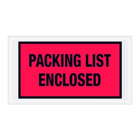 Box Packaging Full Face Envelopes, "Packing List Enclosed" Print, 10"L x 5-1/2"W, Red, 1000/Pack PL427